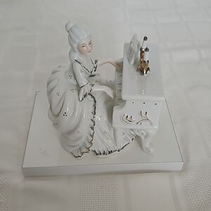 Ceramic Lady Playing Piano Musical Figurine White